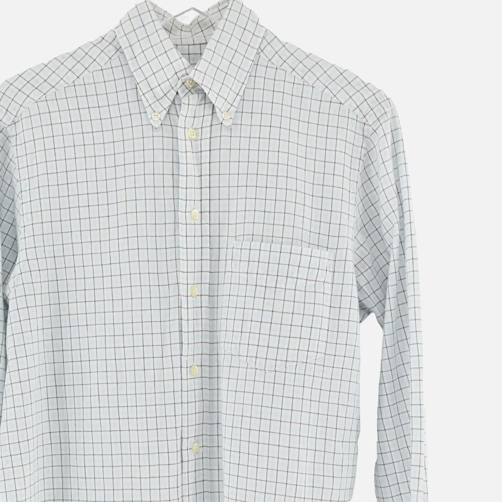 HUGO BOSS Button Down Shirt Mens Size S Blue Plaid 100% Cotton Minimalist Office